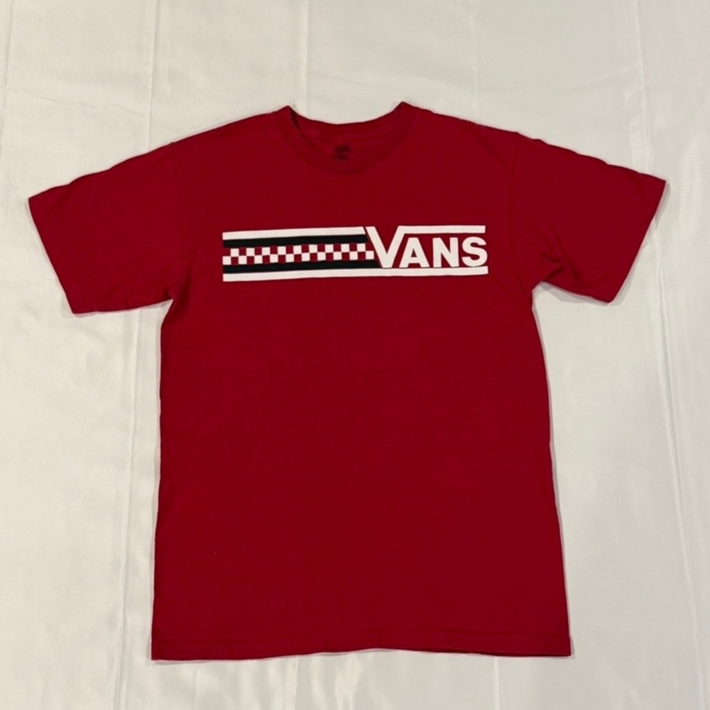 Vans Graphic T-Shirt Women Small Red Checkerboard Logo‎ Short Sleeve Tee Retro